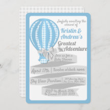 Gingham Hot Air Balloon Blue Baby Dusche