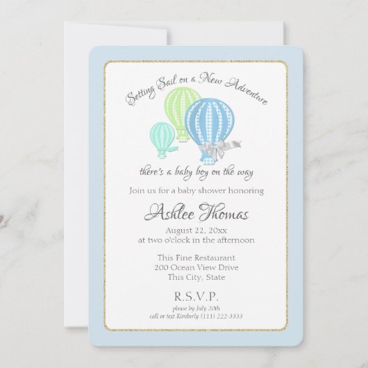Gingham Hot Air Balloons Adventure Baby Shower Einladung (Vorderseite)