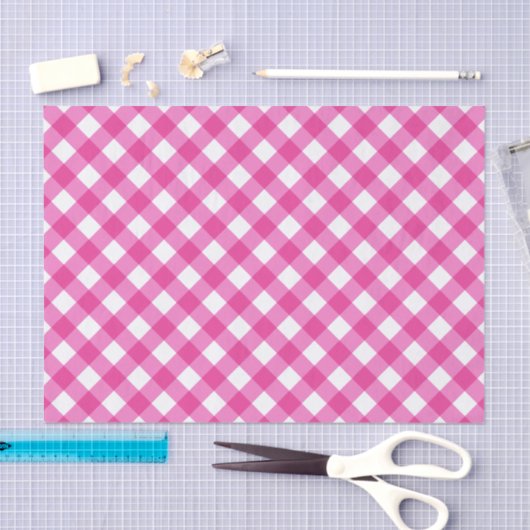 Gingham Hot Pink und White Pattern Seidenpapier (Handwerk)
