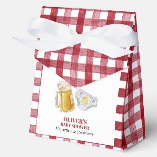 Gingham Huggies Chuggies Beer Diaper Baby Shower  Geschenkschachtel (Vorderseite)
