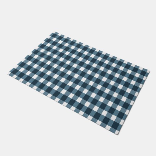 Gingham Indigo Blue Pattern Fußmatte (Schrägansicht)