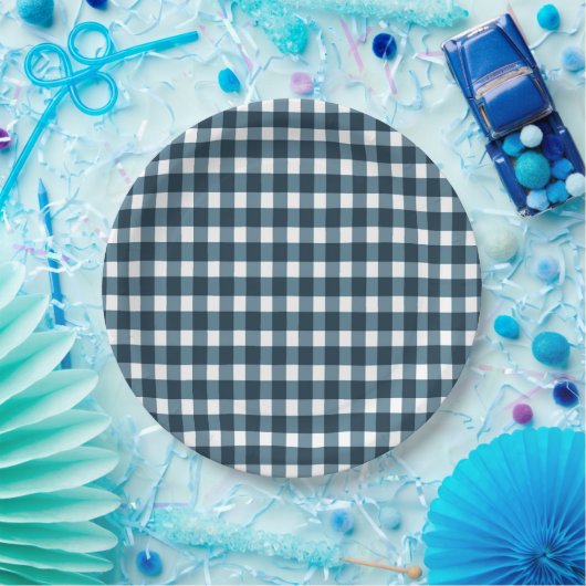 Gingham Indigo Blue Pattern Pappteller (Party)