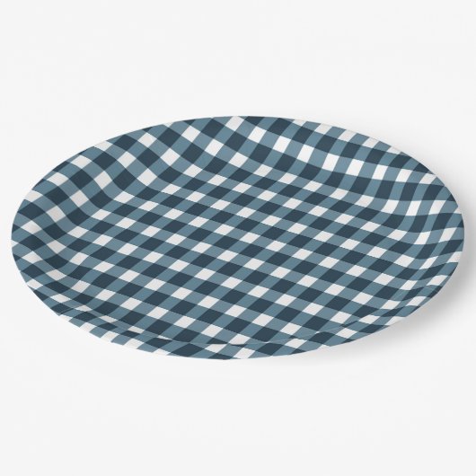 Gingham Indigo Blue Pattern Pappteller (Schrägansicht)