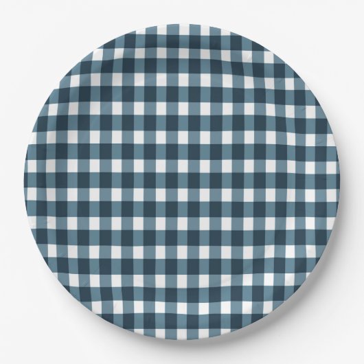 Gingham Indigo Blue Pattern Pappteller (Vorderseite)