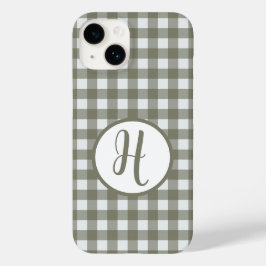 Gingham Initial Monogram Circle Sage Green Karo Case-Mate iPhone 14 Hülle