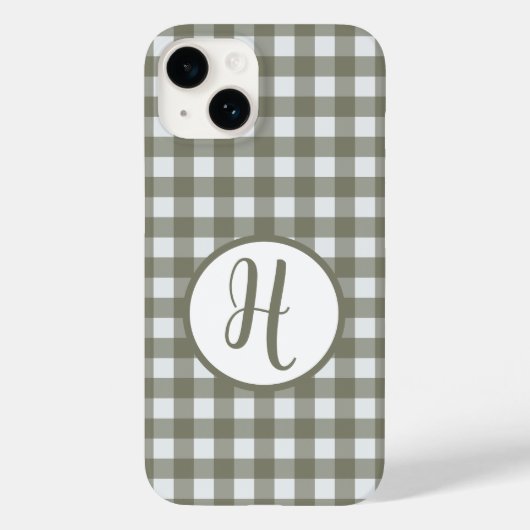 Gingham Initial Monogram Circle Sage Green Karo Case-Mate iPhone Hülle (Rückseite)