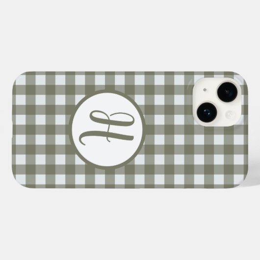 Gingham Initial Monogram Circle Sage Green Karo Case-Mate iPhone Hülle (Rückseite (Horizontal))