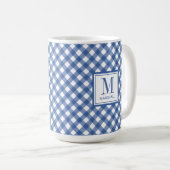 Gingham Kariert Blue Individuelle Name Birthday Kaffeetasse (VorderseiteRechts)