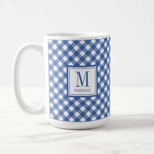 Gingham Kariert Blue Individuelle Name Birthday Kaffeetasse (Links)