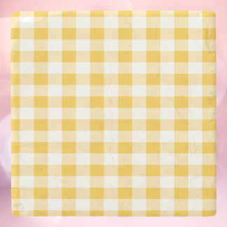 Gingham Kariert Gelb und Weiß Muster Steinuntersetzer