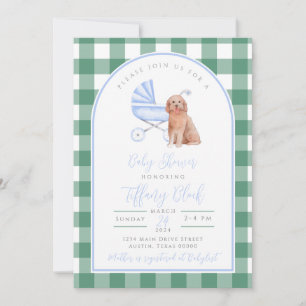 Gingham-Kariert-Hund-Junge-Baby-Shower-Einladung Einladung