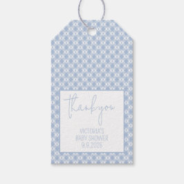Gingham Kariert Pastel Dusty Blue Baby Dusche Geschenkanhänger