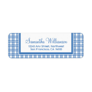 Gingham Karierte Rücksendeadressen-Aufkleber (bla