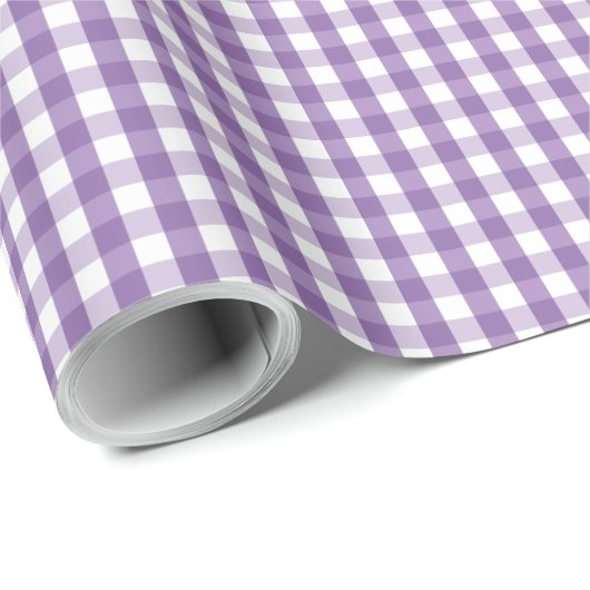Gingham Kariertes Lila White Pattern Geschenkpapier (Rolleneckpunkt)