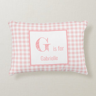 Gingham-Karo Babyrosa & Weiß - Monogramm Kinderzim Dekokissen