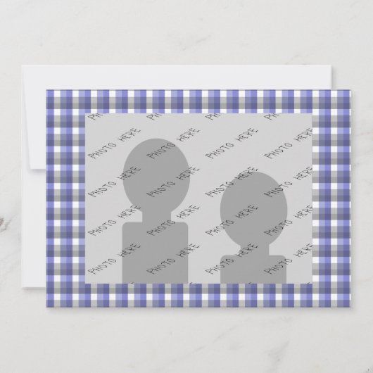 Gingham Karo. Blau, Grau, Weiß. Fotovorlage. Einladung (Rückseite)