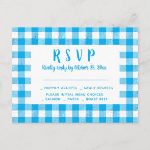 Gingham Karo Blau Weiße Rustikale Hochzeit RSVP Postkarte