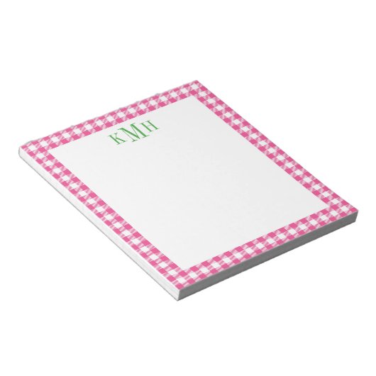 Gingham Karo Border Bright Pink Notepad Notizblock (angewinkelt)