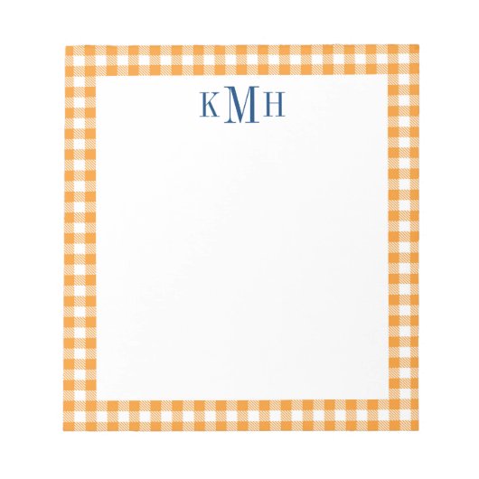 Gingham Karo Border Orange Notepad Notizblock (Vorderseite)