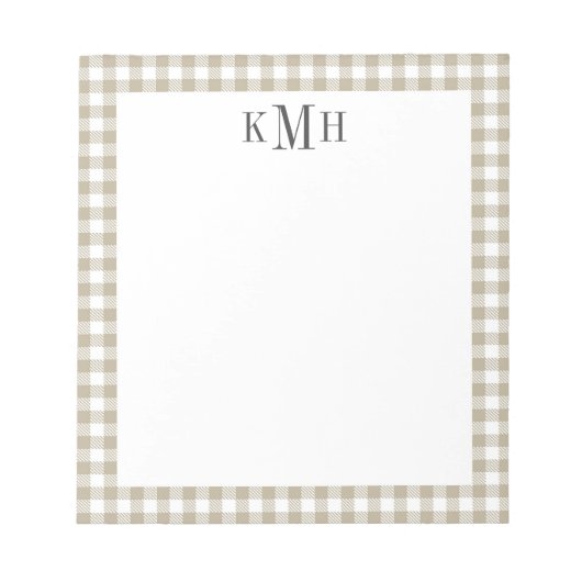 Gingham Karo Border Tan Notepad Notizblock (Vorderseite)