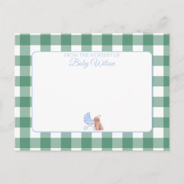 Gingham Karo Dog Boy Baby Dusche Danke Postkarte