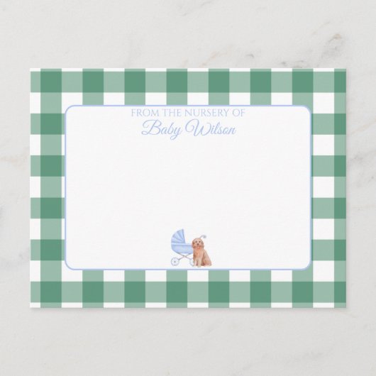 Gingham Karo Dog Boy Baby Dusche Danke Postkarte (Vorderseite)