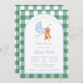 Gingham Karo Dog Boy Baby Shower Einladung (Vorne/Hinten)