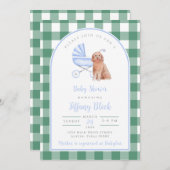 Gingham Karo Dog Boy Baby Shower Einladung (Vorne/Hinten)