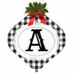 Gingham Karo Foto-Skulptur Fotoskulptur Ornament<br><div class="desc">Gingham-Karo-Ornament mit Heiligen Beeren und rotem Band.</div>