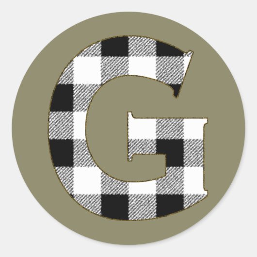 Gingham Karo G Runder Aufkleber (Vorderseite)