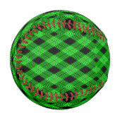 Gingham-Karo Grün-Schwarzes Muster Baseball (Vorderseite Links)