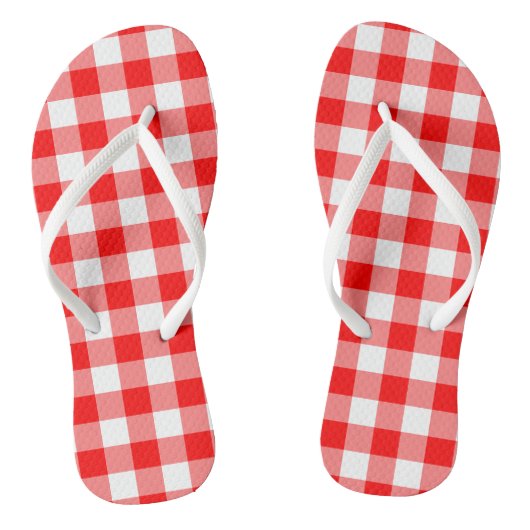 Gingham-Karo in Rot und Weiß Badesandalen (Fußbett)