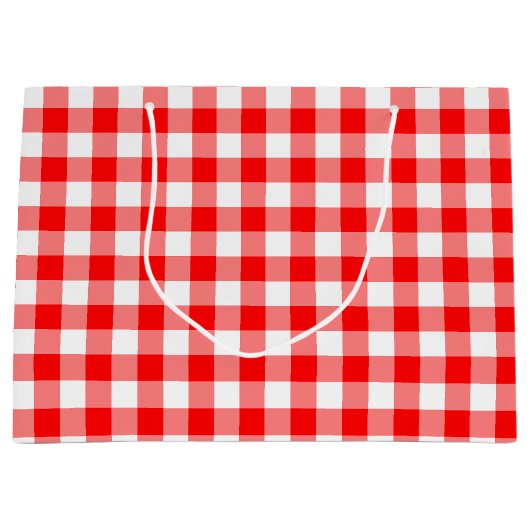 Gingham-Karo in Rot und Weiß Große Geschenktüte (Vorderseite)