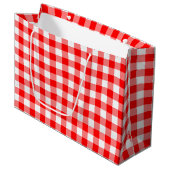 Gingham-Karo in Rot und Weiß Große Geschenktüte (Vorderseite Schrägansicht)