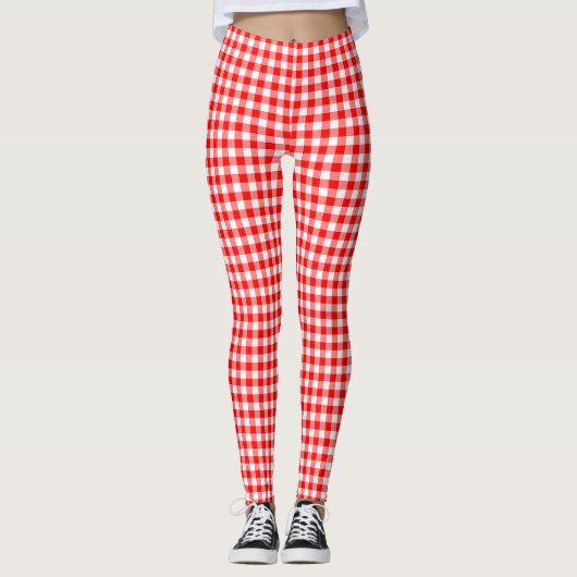 Gingham-Karo in Rot und Weiß Leggings (Vorderseite)