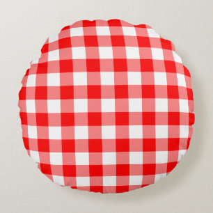 Gingham-Karo in Rot und Weiß Rundes Kissen