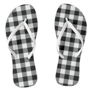 Gingham-Karo in Schwarz und Weiß Badesandalen