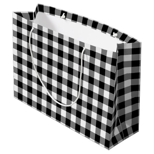 Gingham-Karo in Schwarz und Weiß Große Geschenktüte (Rückseite Schrägansicht)