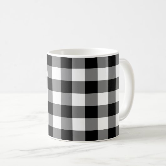 Gingham-Karo in Schwarz und Weiß Kaffeetasse (VorderseiteRechts)