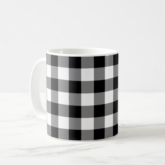 Gingham-Karo in Schwarz und Weiß Kaffeetasse (Vorderseite Links)