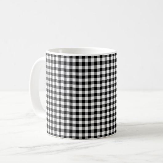 Gingham-Karo in Schwarz und Weiß Kaffeetasse (Vorderseite Links)
