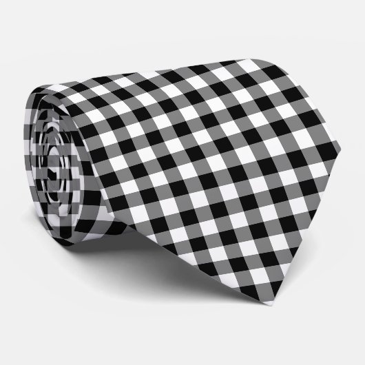 Gingham-Karo in Schwarz und Weiß Krawatte (Gerollt)