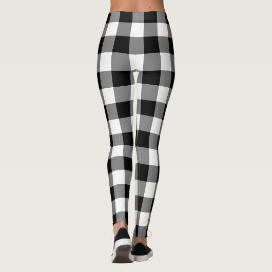 Gingham-Karo in Schwarz und Weiß Leggings (Rückseite)