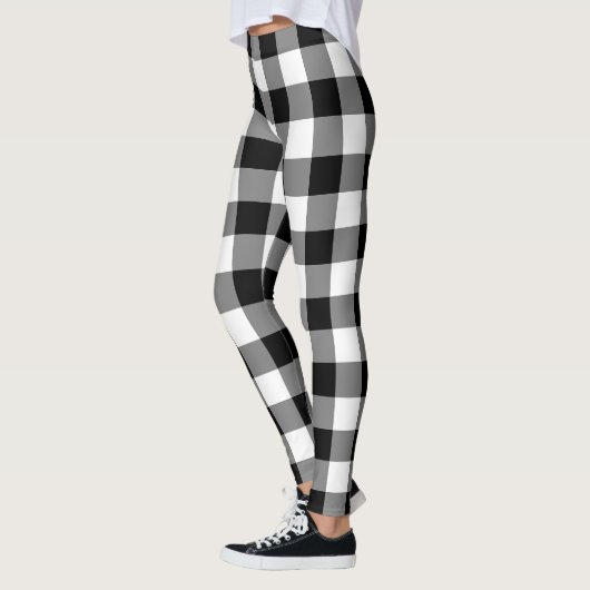 Gingham-Karo in Schwarz und Weiß Leggings (Links)