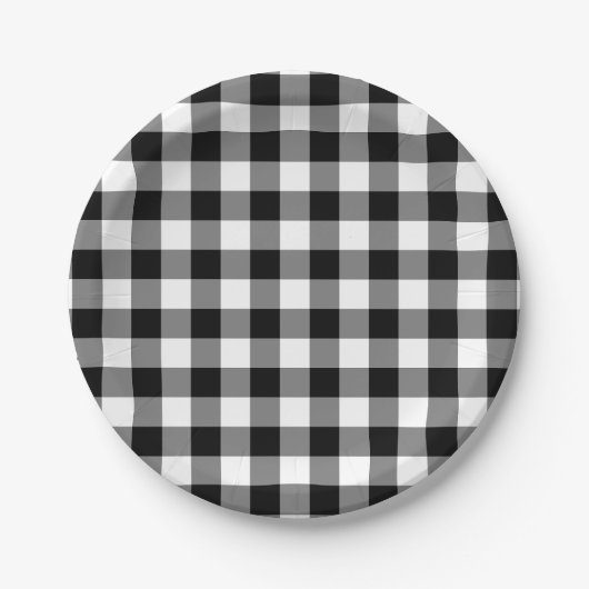 Gingham-Karo in Schwarz und Weiß Pappteller (Vorderseite)