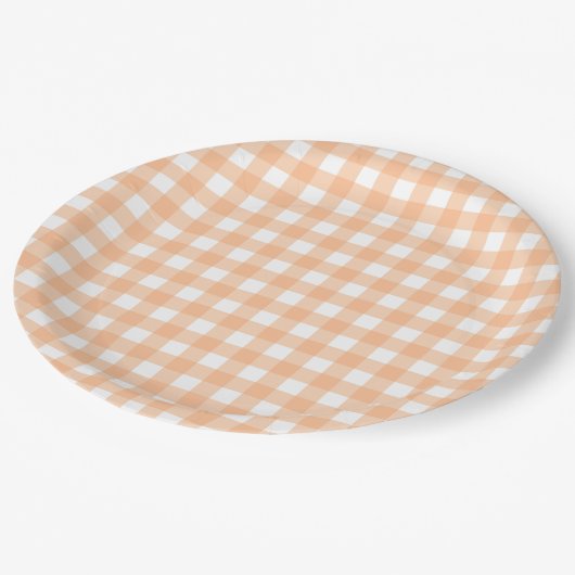Gingham Karo Kariertes Patternpeach Pappteller (Schrägansicht)