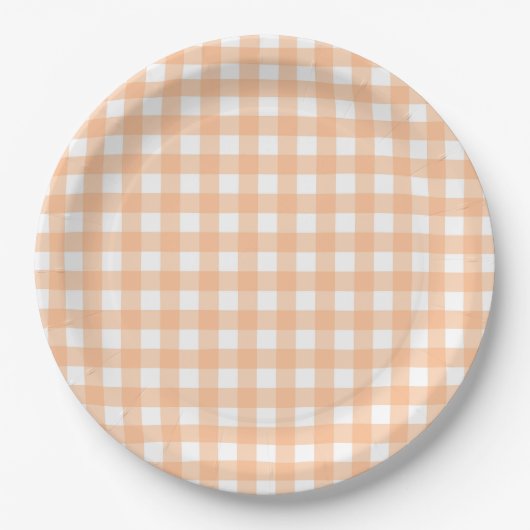 Gingham Karo Kariertes Patternpeach Pappteller (Vorderseite)