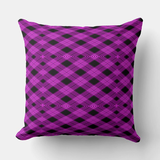 Gingham Karo Lila und Black Throw Kissen (Vorderseite)