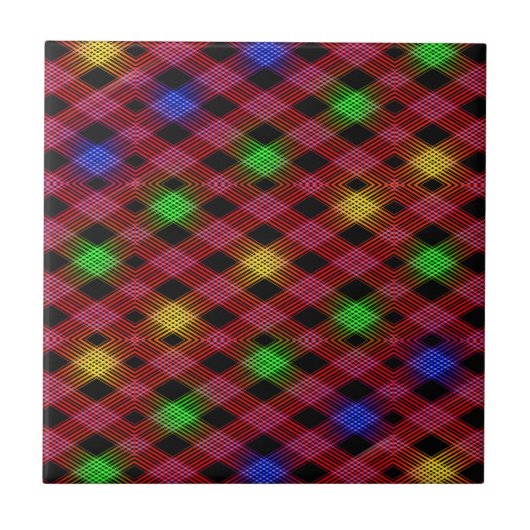 Gingham Karo Multicolored Pattern Fliese (Vorderseite)