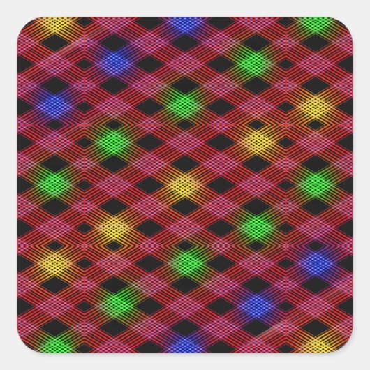 Gingham Karo Multicolored Pattern Quadratischer Aufkleber (Vorderseite)